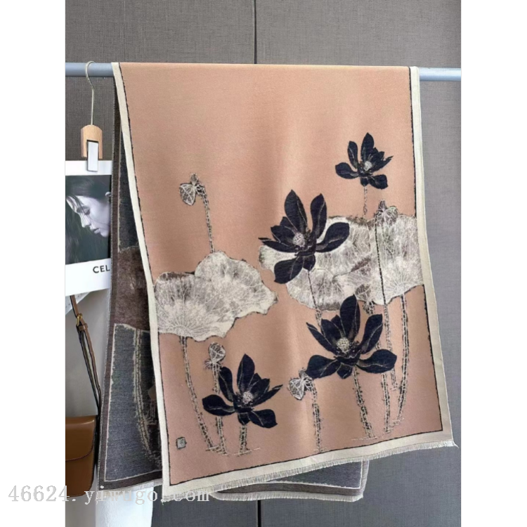 Cross-border scarf wholesale e-commerce live streaming supply chain 27 premium high-speed jacquard series lotus flower in stock Specification image