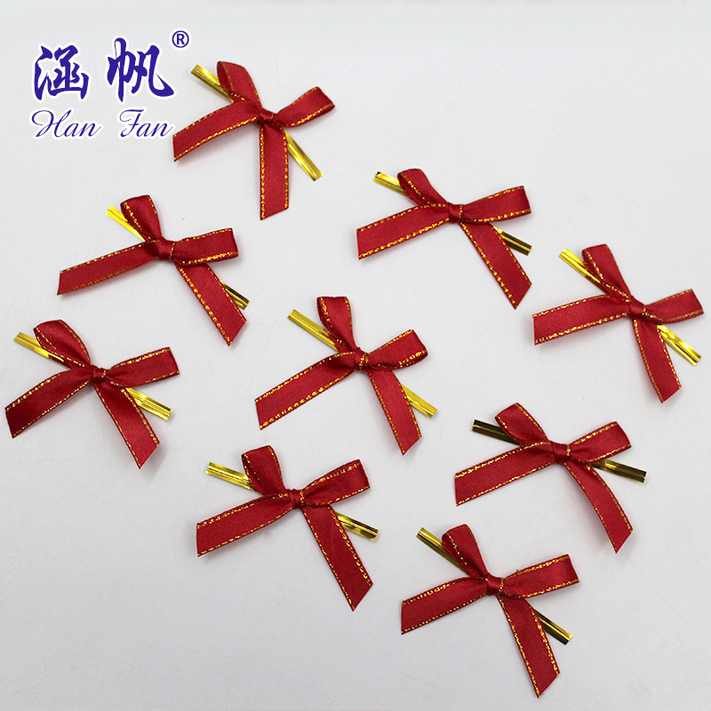 Wholesale of gold-edge satin ribbons, large red handcrafted small bows, children's hair accessories and ribbons Specification image