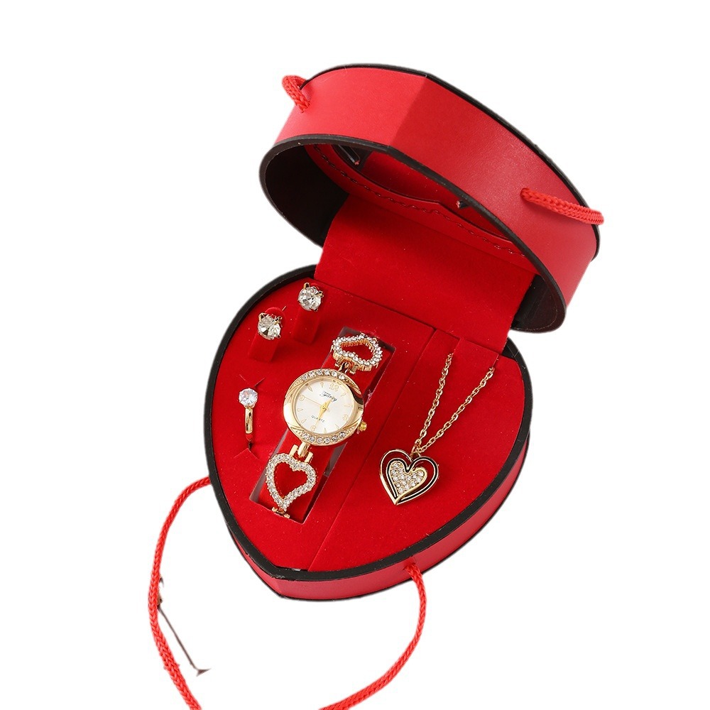 Cross-border Qixi Festival Ladies' gift set: Watch, necklace, stud ring, heart-shaped gift box, Teachers' Day gift set Application Scenario