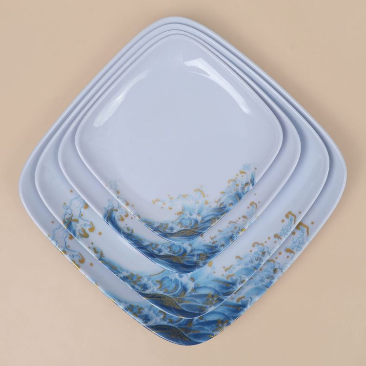 Cross-border melamine tableware, Golden Wave children's bowls, baby durable tableware, segmented complementary food bowls, bowls, plates and spoons wholesale