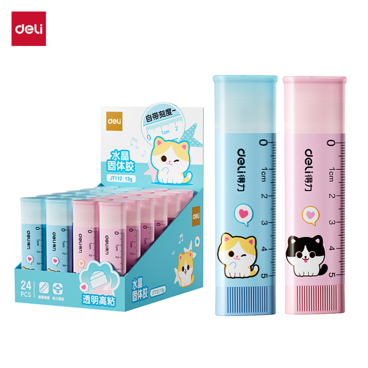 Deli Office student stationery ACR material, washable with built-in scale triangular transparent crystal solid glue Item Picture