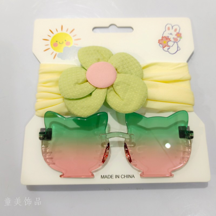 儿童发带眼镜套装立体花朵发带可爱女童发饰小猫墨镜