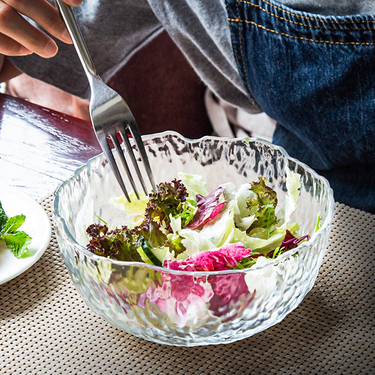 Japanese-style gold-edge glass bowls, salad bowls, vegetable and fruit plates, home creative internet-famous hammer-patterned tableware, dessert bowls Specification image
