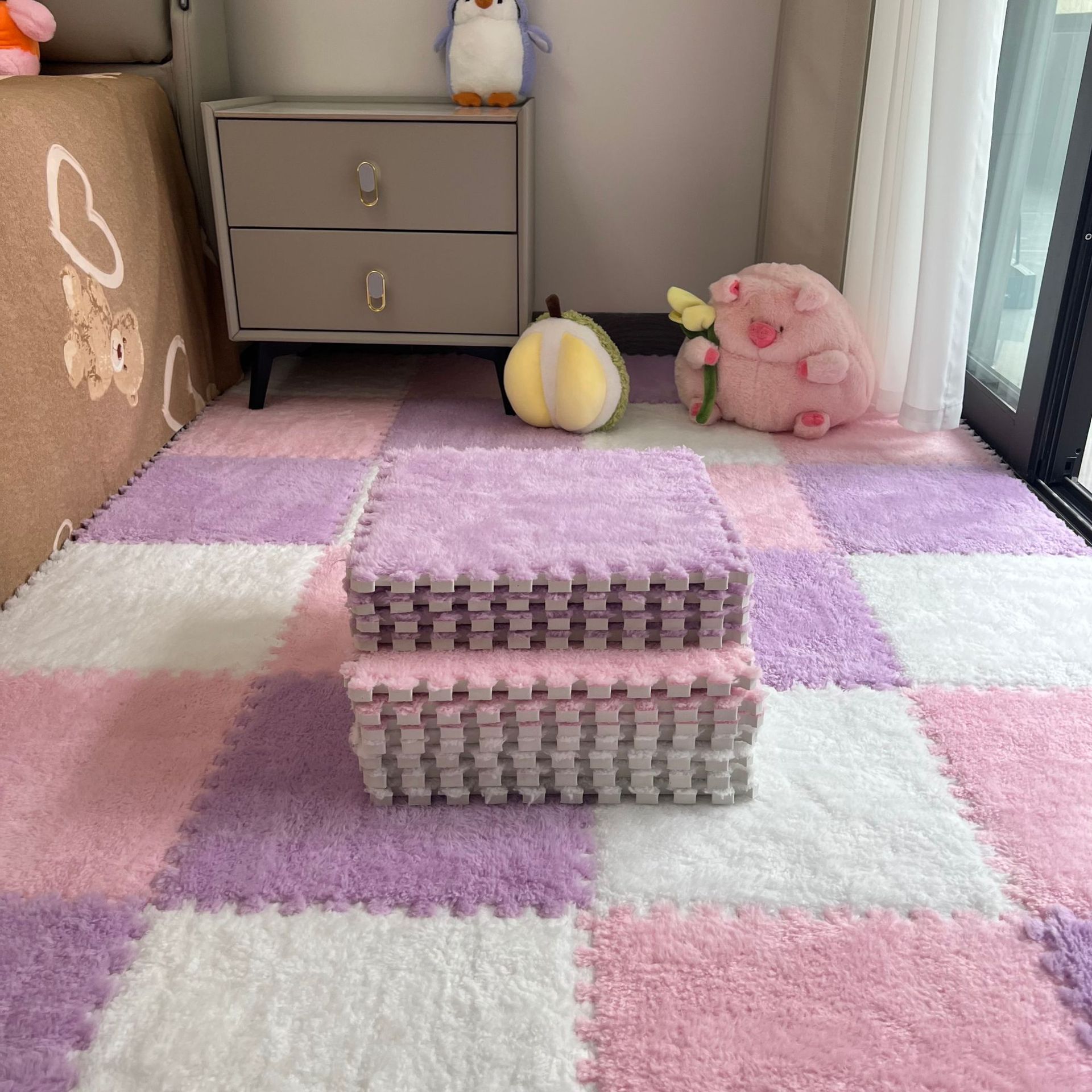 Plush carpet for the bedroom, full bedding, children's crawling, patchwork floor MATS, balcony bay window MATS can be cut details Picture