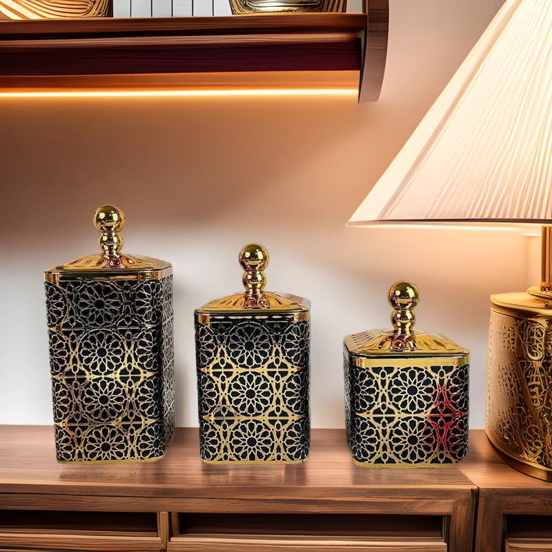 密封罐食品用塑料瓶高级糖果罐储物罐佐料盒简约镂空烫金跨境轻奢细节图