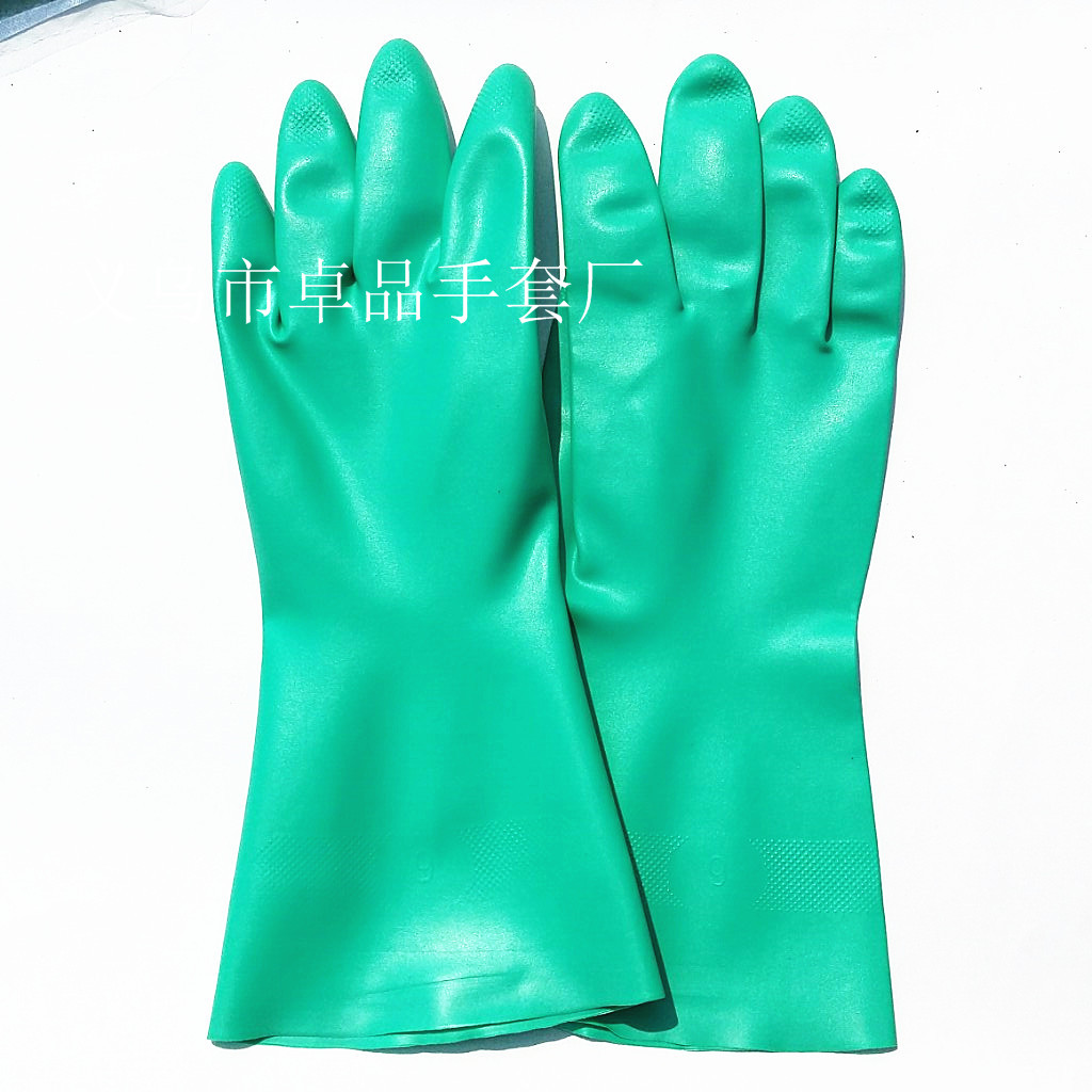 Green nitrile rubber protective acid and alkali resistant industrial gloves, oil-proof chemical thickened durable nitrile labor protection gloves details Picture