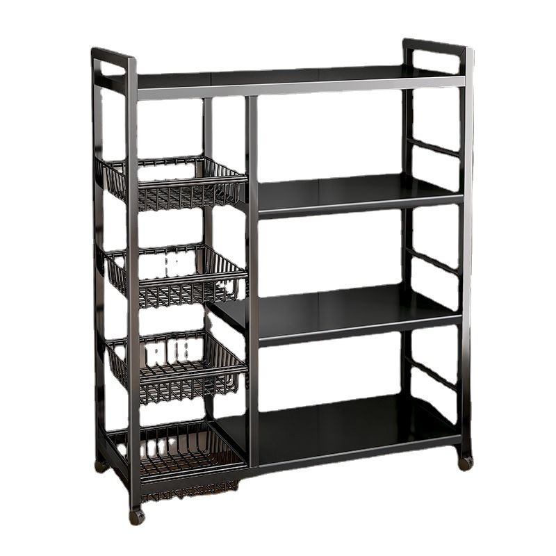 Floor-standing multi-layer vegetable cookware microwave oven storage rack, multi-functional trolley storage rack, household kitchen storage rack Specification image