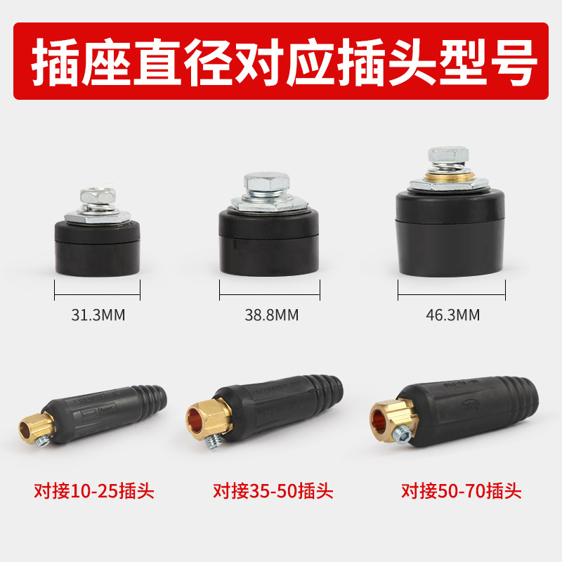 电焊机DKJ25-35-50-70平方全铜欧式接头 焊接电缆连接器快速插头产品图