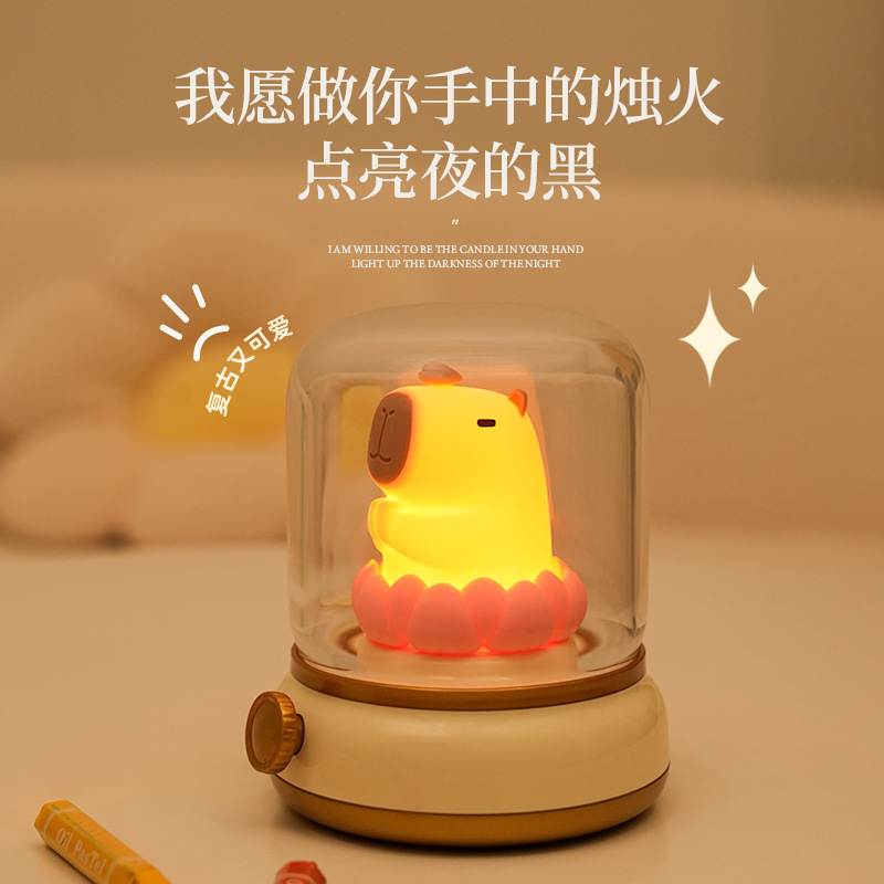 好运莲莲水豚灯创意USB充电定时小夜灯led儿童卧室伴睡床头氛围灯