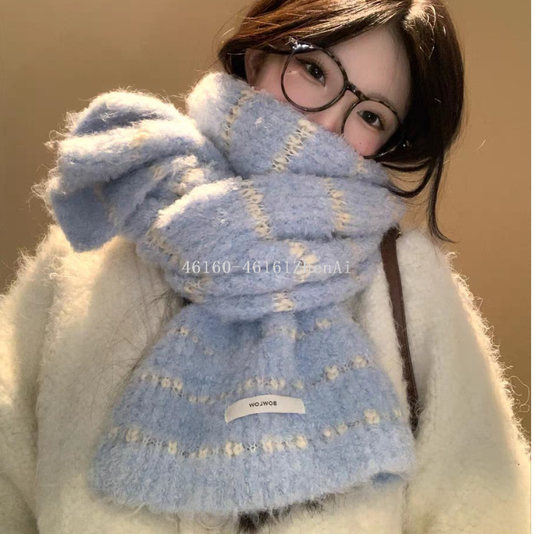 New cross-border export laid-back style mohair horizontal striped wool blended long scarf is available for supply through e-commerce live streaming supply chain Item Picture