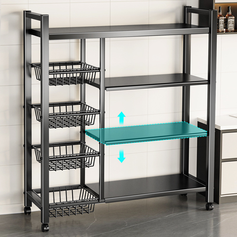 Floor-standing multi-layer vegetable cookware microwave oven storage rack, multi-functional trolley storage rack, household kitchen storage rack