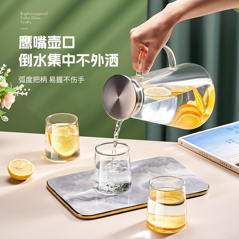Glass cold water kettle, cold water cup, fruit teapot, large-capacity ice water kettle, triangular cold water teapot set, ice-keeping wonder Specification image