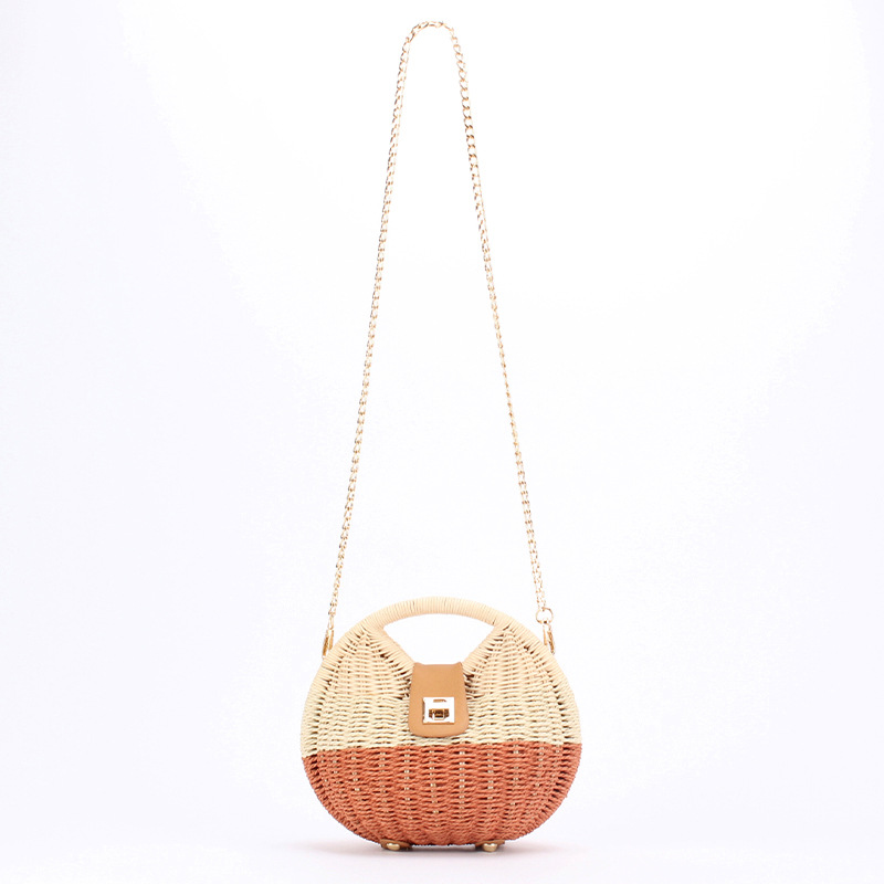 Japanese and Korean shell beach women's straw woven bag, small chanel-style crossbody and hand-carry dual-purpose casual woven bag, vacation picnic small bag full image