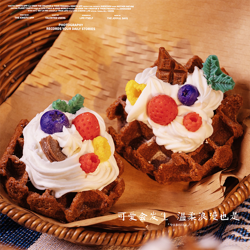 ins风可爱手作华夫饼甜品香薰蜡烛房间摆设创意小众圣诞礼物跨境