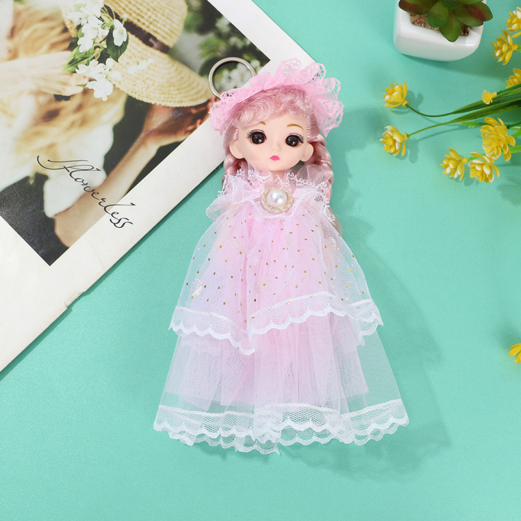 17 cm cartoon Barbie doll keychain, cute, trendy and exquisite wedding dress doll, princess toy doll bag pendant details Picture