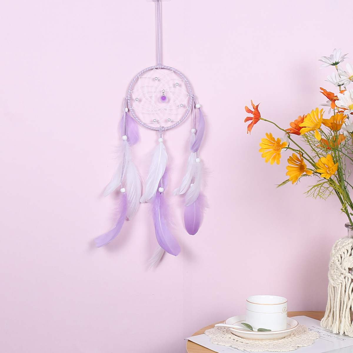 Simple decorative dream catcher pendants, feather pendants, hand-woven feather dream catcher ornaments, cross-border hot sales wholesale details Picture