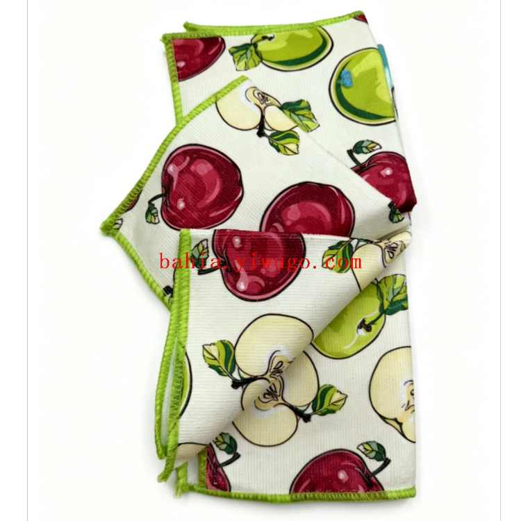 Apple print kitchen cloth, water-absorbing and non-shedding microfiber cleaning cloth, household dishwashing cloth, tablecloth 5P Item Picture