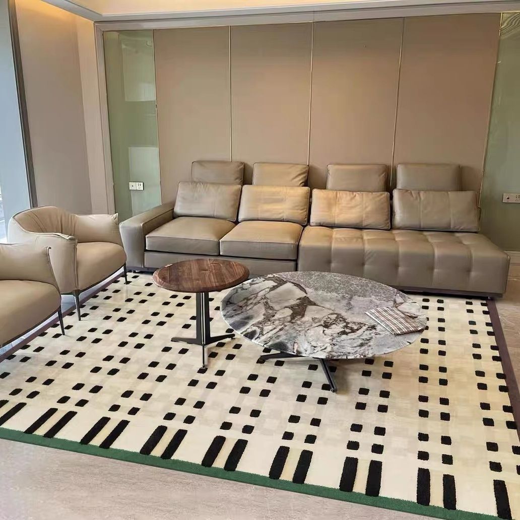 2024年新款法式仿羊绒客厅地毯中古格子高级简约北欧风卧室床边毯