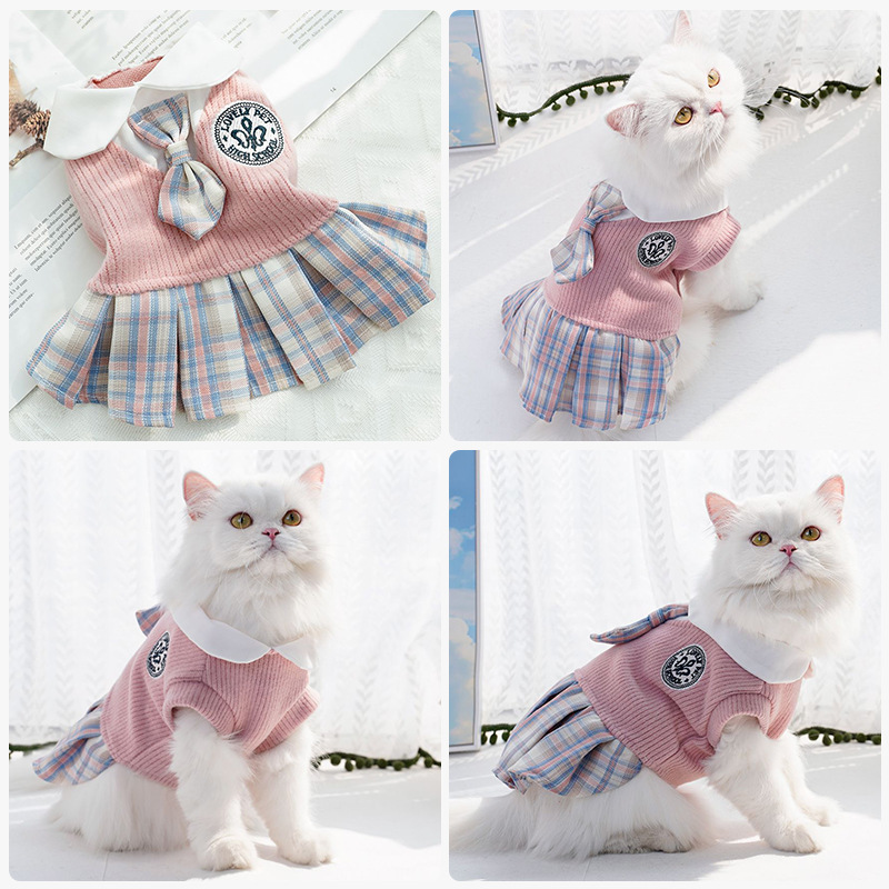 宠物春节服装JK格子连衣裙中小型犬泰迪柯基比熊狗狗猫咪衣服用品