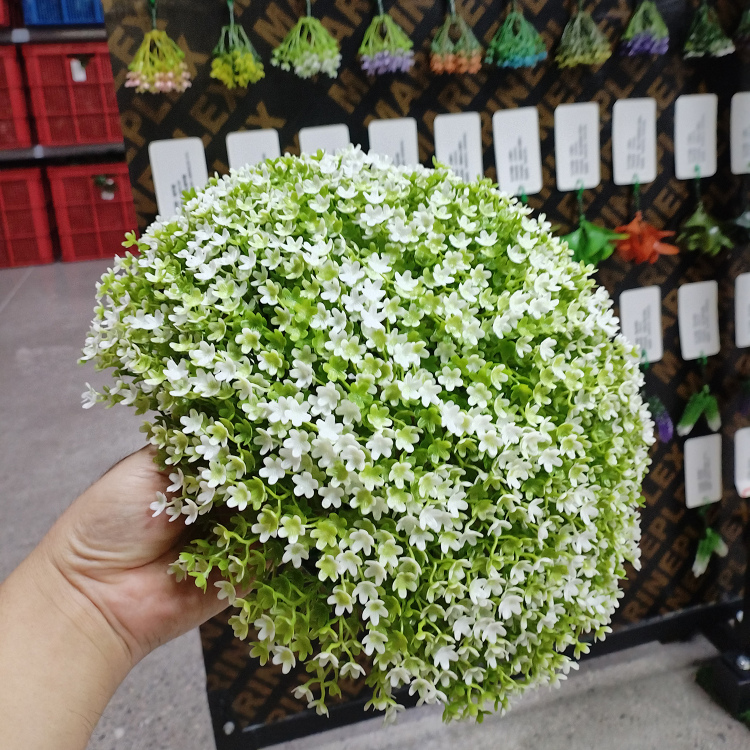 仿真花球粉头月季叶子绿植球商场室内吊顶装饰美化PE植物假花圆球白底实物图