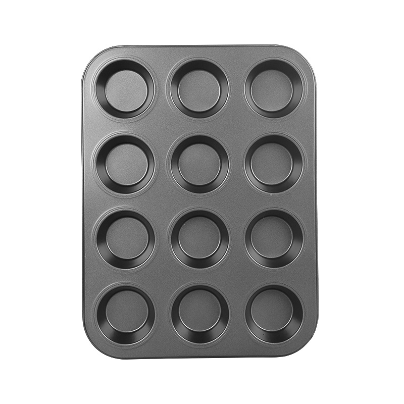Non-stick round 6-hole and 12-hole cake molds, flat-bottomed muffin cups, baking trays, home oven baking molds in stock Specification image