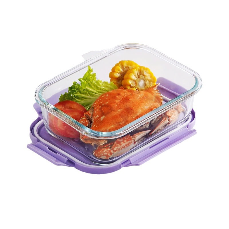 玻璃饭盒可微波炉加热的学生上班族带盖子餐盒分隔型便当微波适用白底实物图