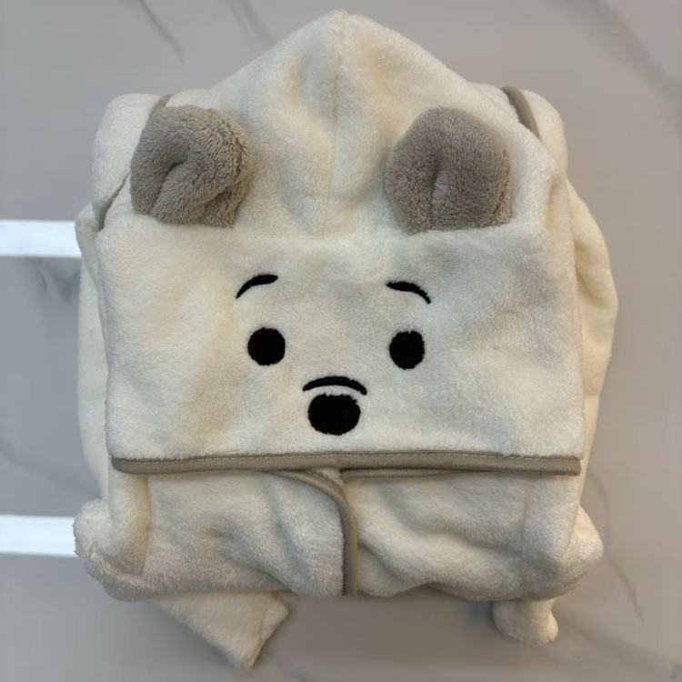 Children's autumn and winter bathrobes, warm bathrobes for children, boys and girls with buttons, cartoon bear hats Item Picture