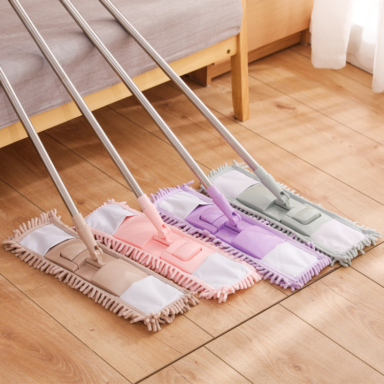 Stainless steel retractable Chenille mop, 360-degree rotatable household hand-wash flat mop Item Picture