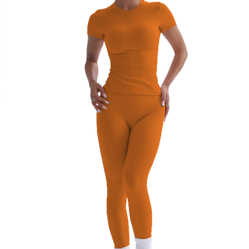 跨境新款8455短袖长裤两件套瑜伽服运动显瘦紧身瑜伽套装