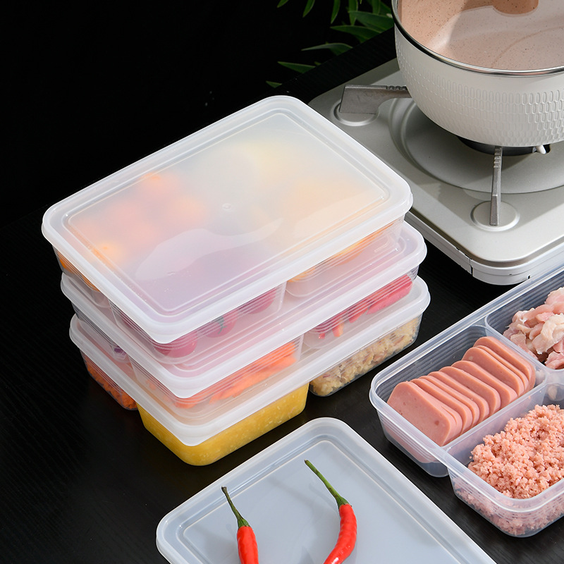 Japanese-style covered four-compartment food preparation box, refrigerator storage box, food-grade scallion, ginger and garlic side dish refrigerator plastic preservation box Specification image
