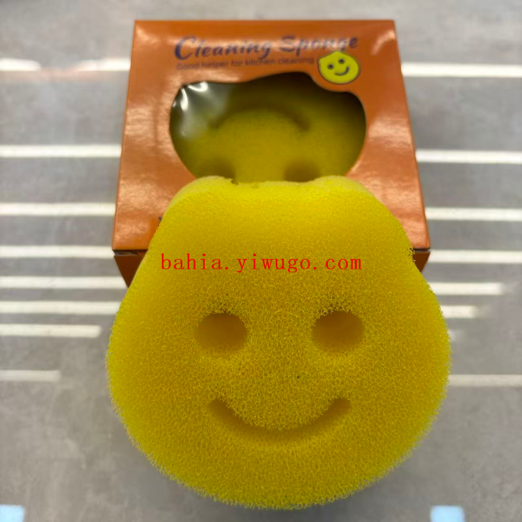 Smiling face sponge, magic wipe, loofah imitation, dishwashing wipe, kitchen brush, dishwashing and pot cleaning, scouring pad, seaweed cotton Item Picture