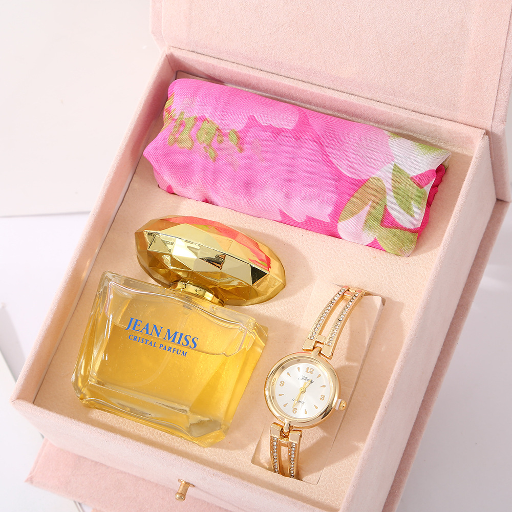 Creative hand-held ladies' souvenir set, silk scarf, perfume, watch, high-end gift set, best friend's birthday present Item Picture
