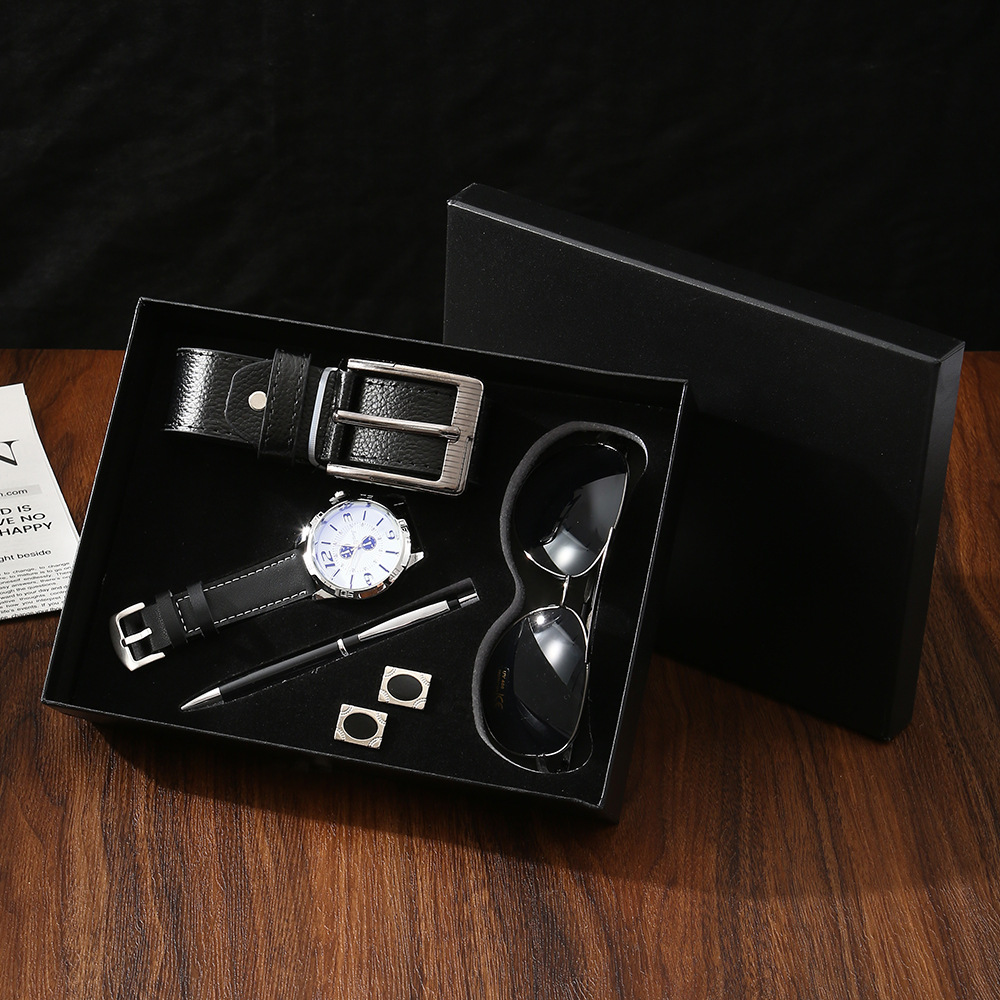 Cross-border men's exquisite business gift set for your boyfriend Valentine's Day gift: Watch, belt, sunglasses set in stock details Picture