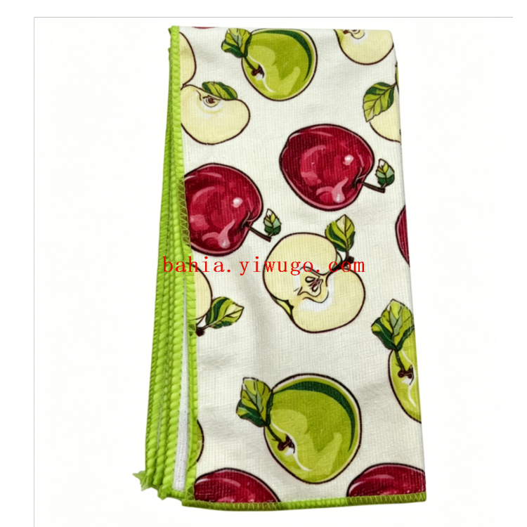 Apple print kitchen cloth, water-absorbing and non-shedding microfiber cleaning cloth, household dishwashing cloth, tablecloth 5P