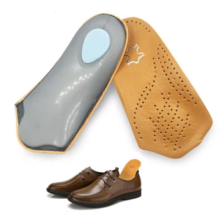 Brown leather arch half pad, cowhide insole, flat arch support, inner and outer V-shaped XO-shaped leg orthopedic pad full figure