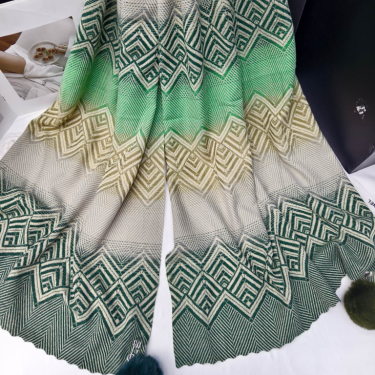 Cross-border scarf wholesale e-commerce live-streaming supply chain, new jacquard ruyi herringbone tassels and pom-poms Specification image