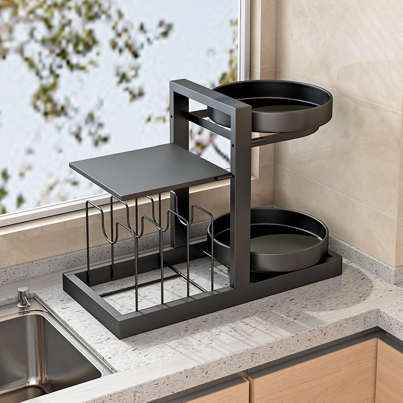 Multi-layer black kitchen storage rack, oil, salt, soy sauce, vinegar and condiment rack, draining rack, kitchenware organization rack Application Scenario