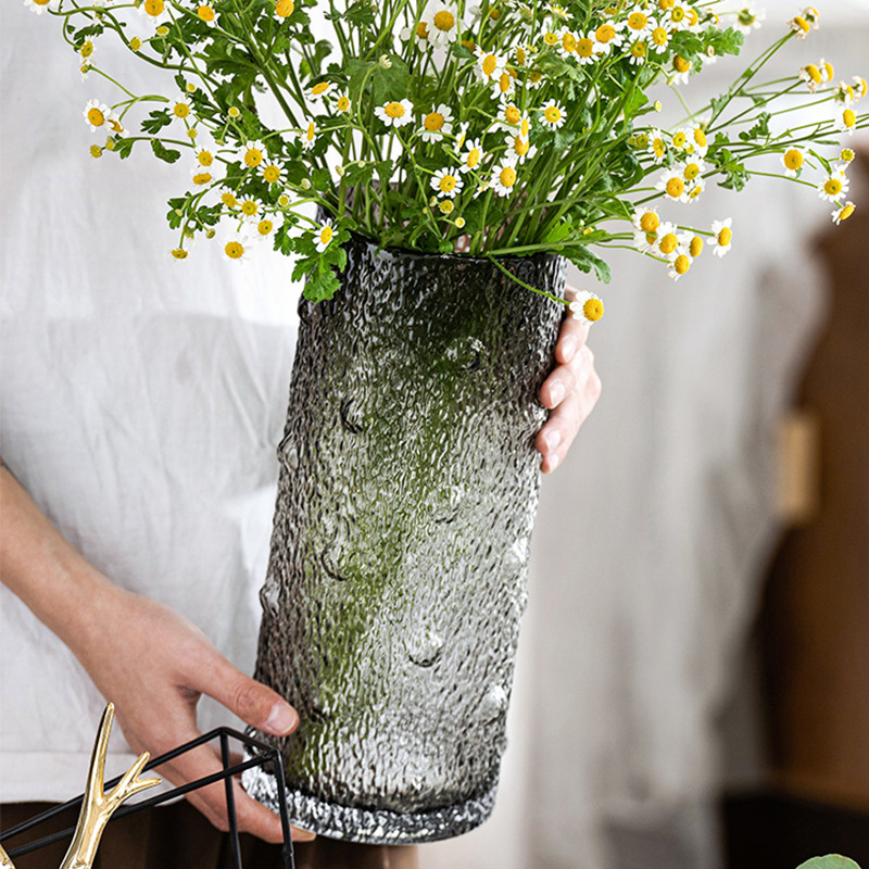 北欧ins风玻璃花瓶高级感水培鲜花花器居家大口径插花瓶装饰摆件