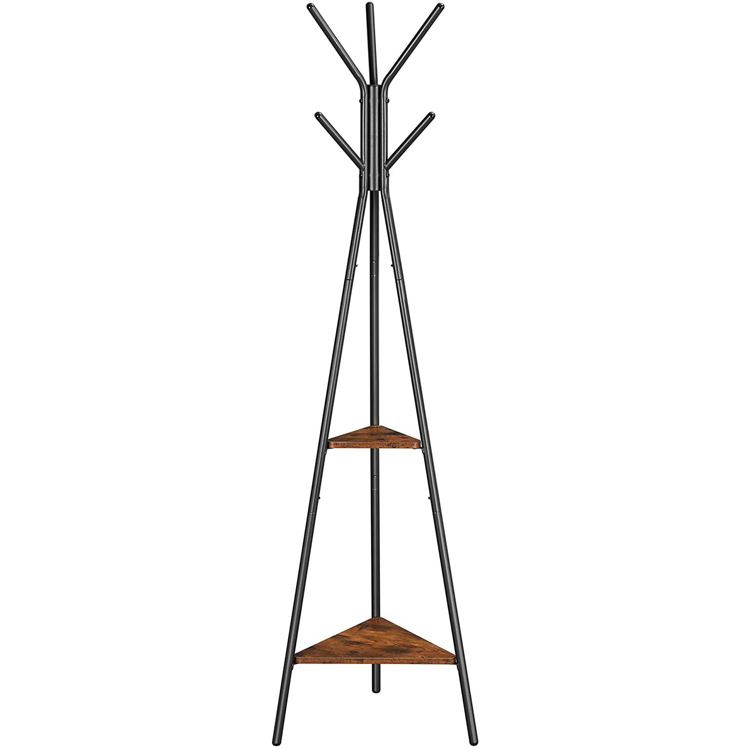 Simple coat rack for bedroom and living room, multi-purpose ironwork shoe and bag drying rack, steel pipe clothes hanger, floor-standing triangular coat rack Application Scenario