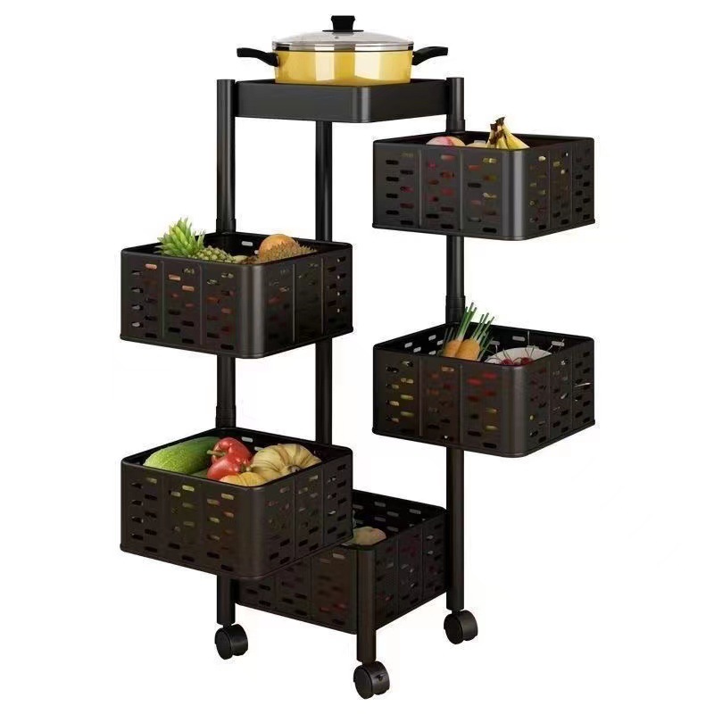 Kitchen rotating multi-functional storage rack, floor-standing multi-layer household snack trolley, fruit and vegetable basket storage rack Specification image