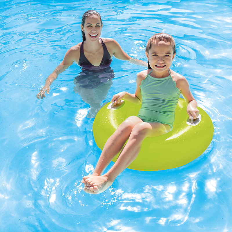 Wholesale of INTEX59258 children's three-color float ring with handle inflatable swimming ring water inflatable toys Specification image