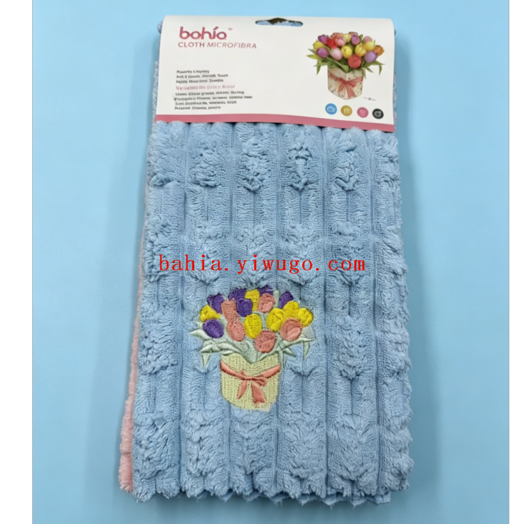 Embroidered bouquet towel, household kitchen absorbent and stain-removing cloth, plain lace cleaning towel promotion Item Picture