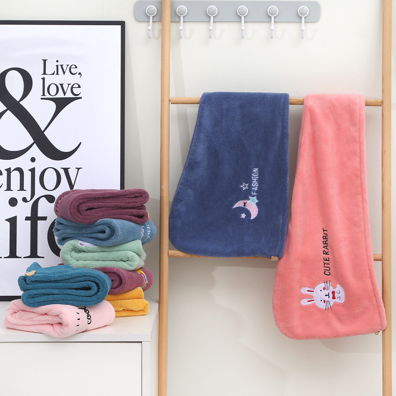 绣花卡通萌宠图案珊瑚绒干发帽洗头干发巾