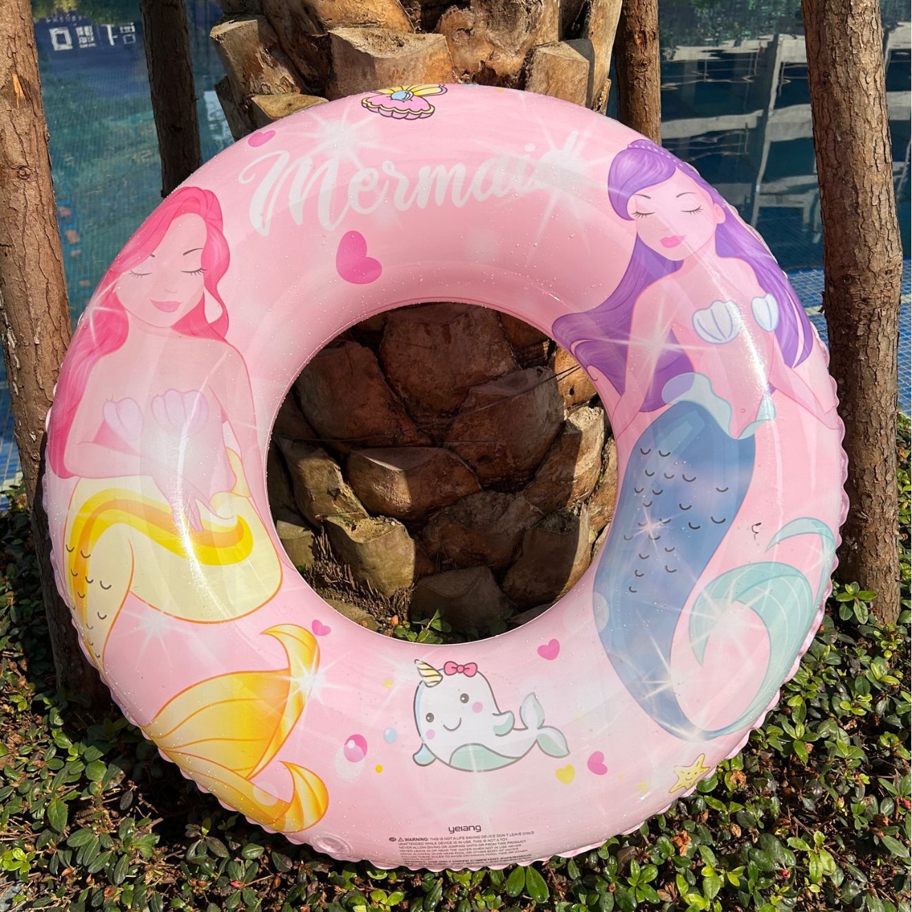 New children's creative inflatable swimming ring, thickened PVC underarm yellow duck swimming ring, water toy life buoy details Picture