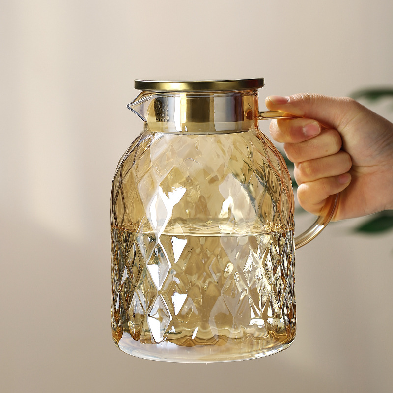 香槟色高硼硅玻璃冷水壶家用大容量不锈钢盖凉白开果汁水壶杯套装