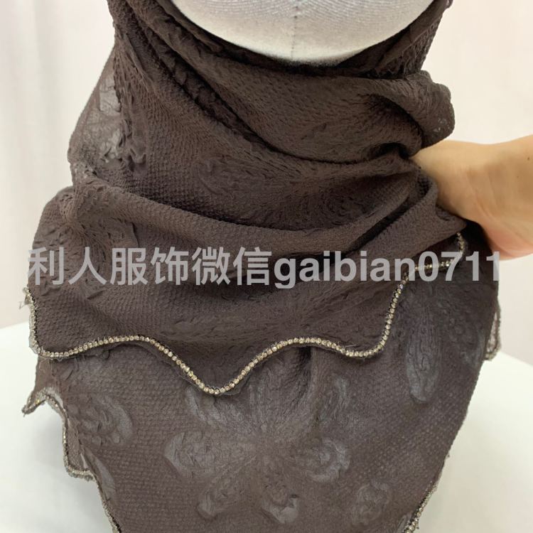 穆斯林头巾 方巾接受订做 压皱起皱印花围巾钻链条长巾雪纺