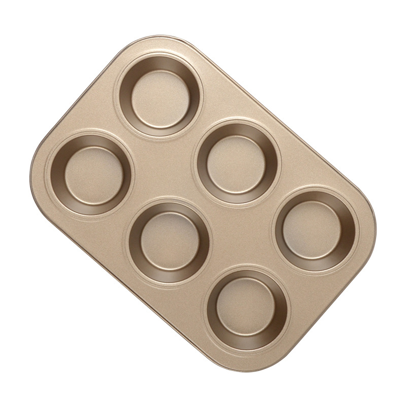 Direct sales from the manufacturer of non-stick gold 6-hole cake molds, round cup cake trays, and household baking trays Specification image