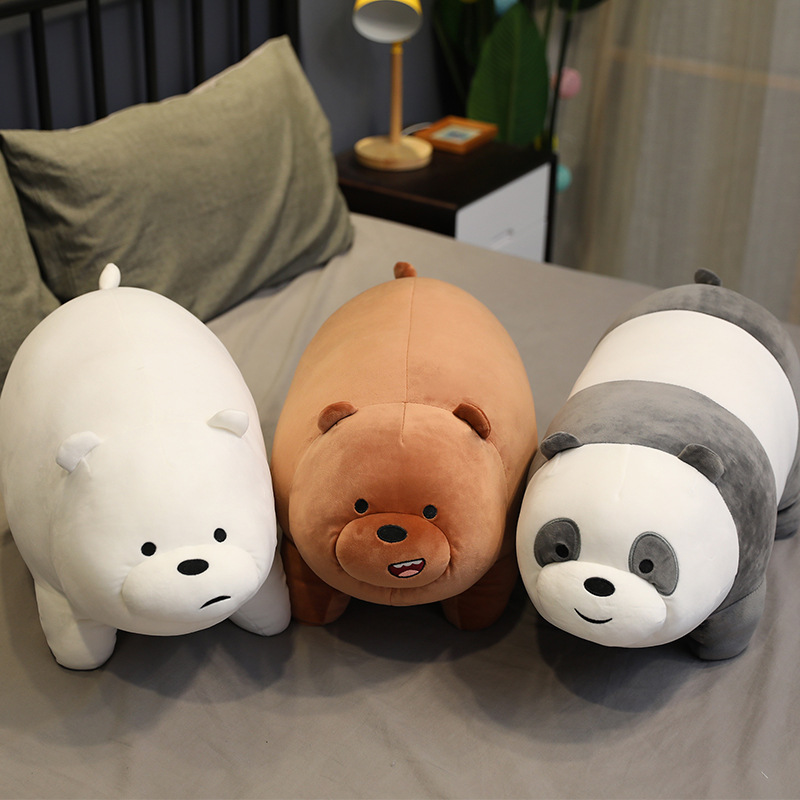 Our naked bear plush toys are three soft little bear figurines for girls to sleep on. Long strip throw pillows can be customized with LODGO details Picture