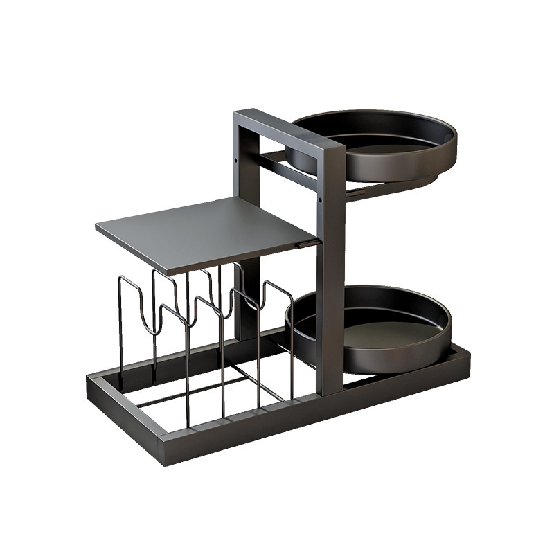 Multi-layer black kitchen storage rack, oil, salt, soy sauce, vinegar and condiment rack, draining rack, kitchenware organization rack details Picture