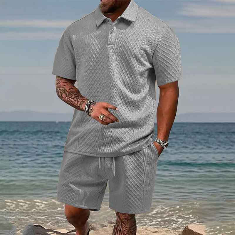 Summer 2026 Cross-border Amazon 3D men's Two-piece Set: Short-sleeved T-shirt, casual lapel polo shirt and shorts Item Picture